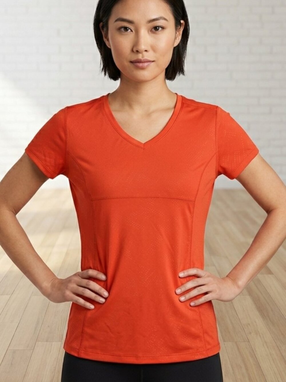 Tek Gear Orange Dry-Fit V-Neck Athletic Top,  Large